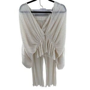 Showpo Pleated Wide Leg Pants Top Set Cream White Lounge Vacation Size 8